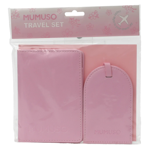 2-teiliges Kunstleder Reise-Set mit Passhülle und Kofferanhänger, Kollektion Kirschblüte (Rosa)