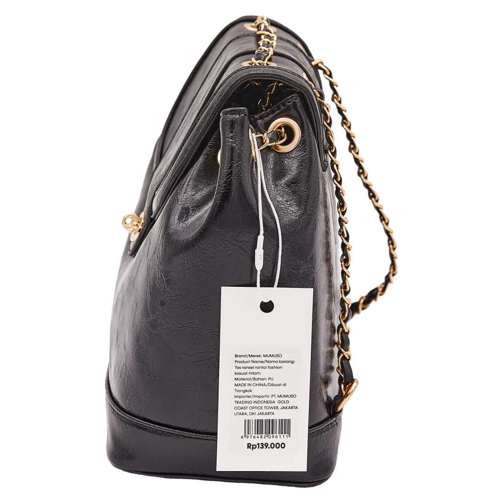 Rucksack mit Ketten-Umhängeriemen aus Kunstleder (Schwarz)
