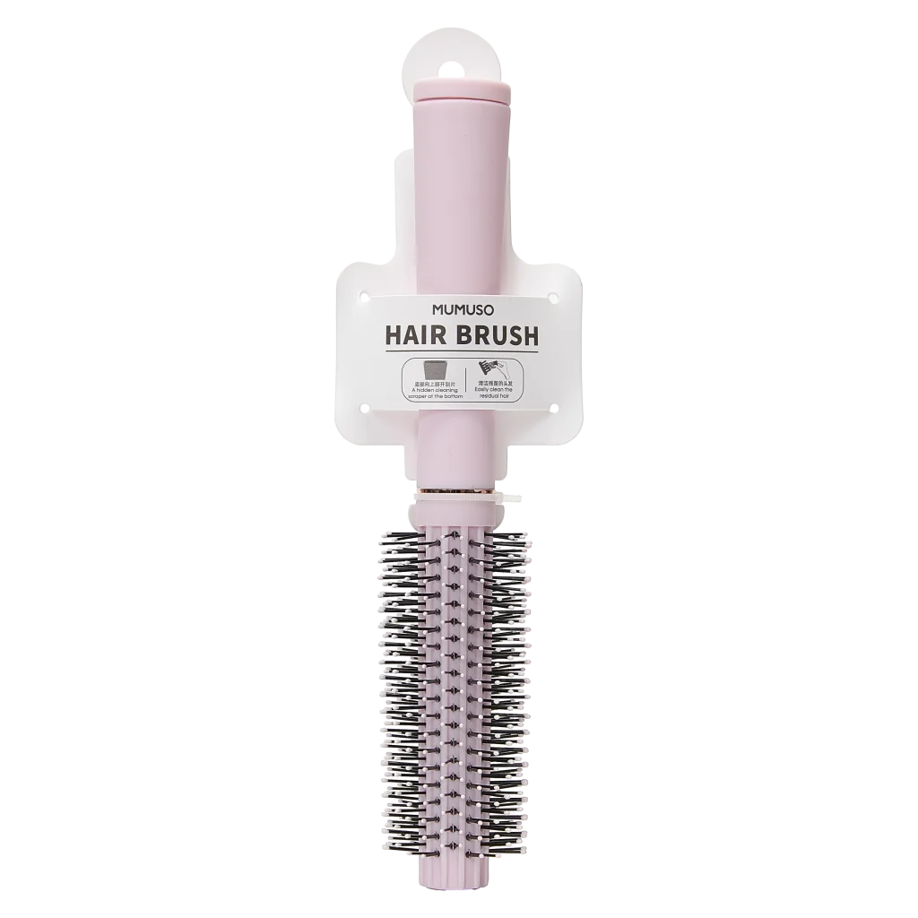 Rundbürste mit Reinigungsschaber aus ABS und Nylon für Haarstyling (Pink)