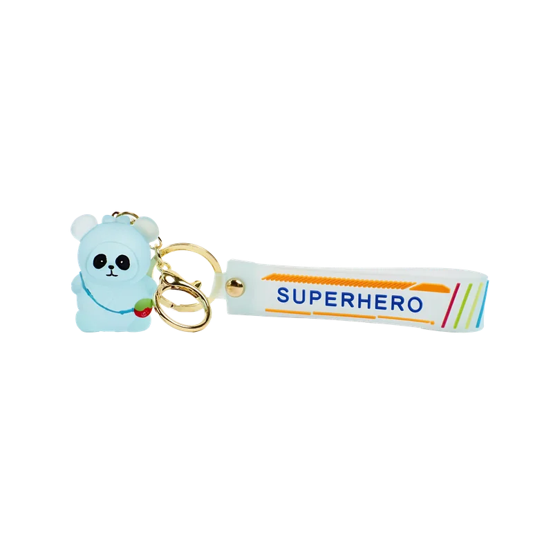 Kinder Schlüsselanhänger mit Bärchen-Design und Superhero-Schlaufe (Blau/Rosa/Grün/Gelb/Lila/Weiß)