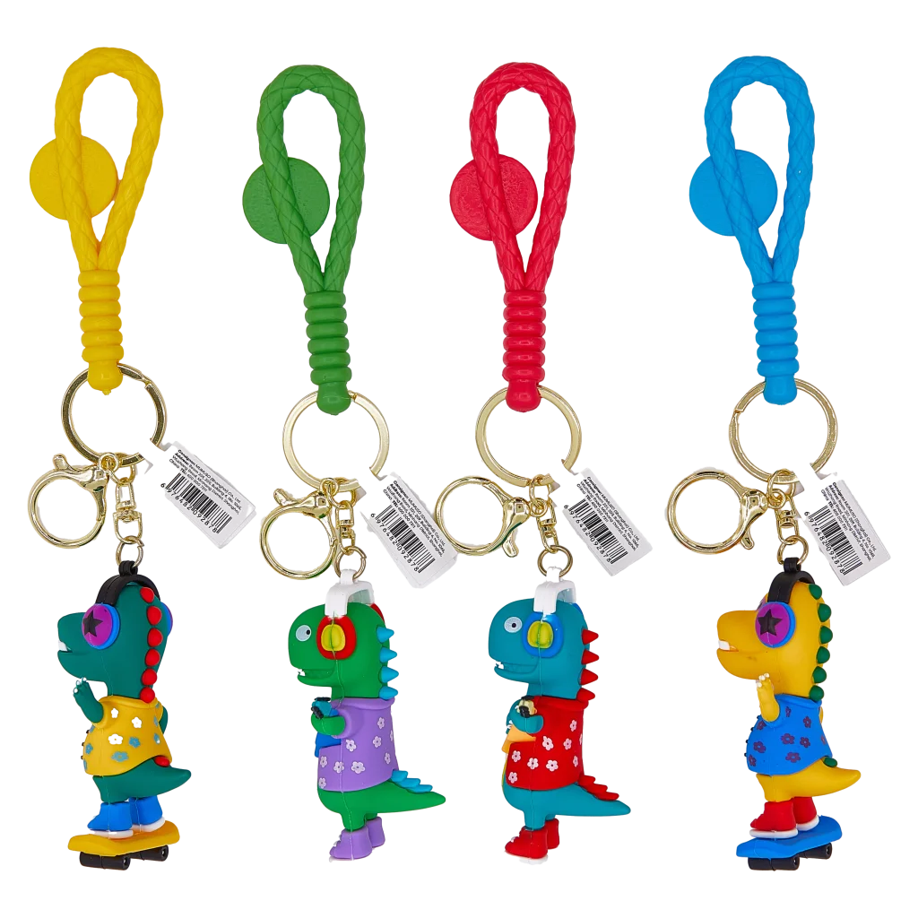 Kinder Schlüsselanhänger aus PVC mit Dinosaurier-Design (Gelb/Grün/Rot/Blau)