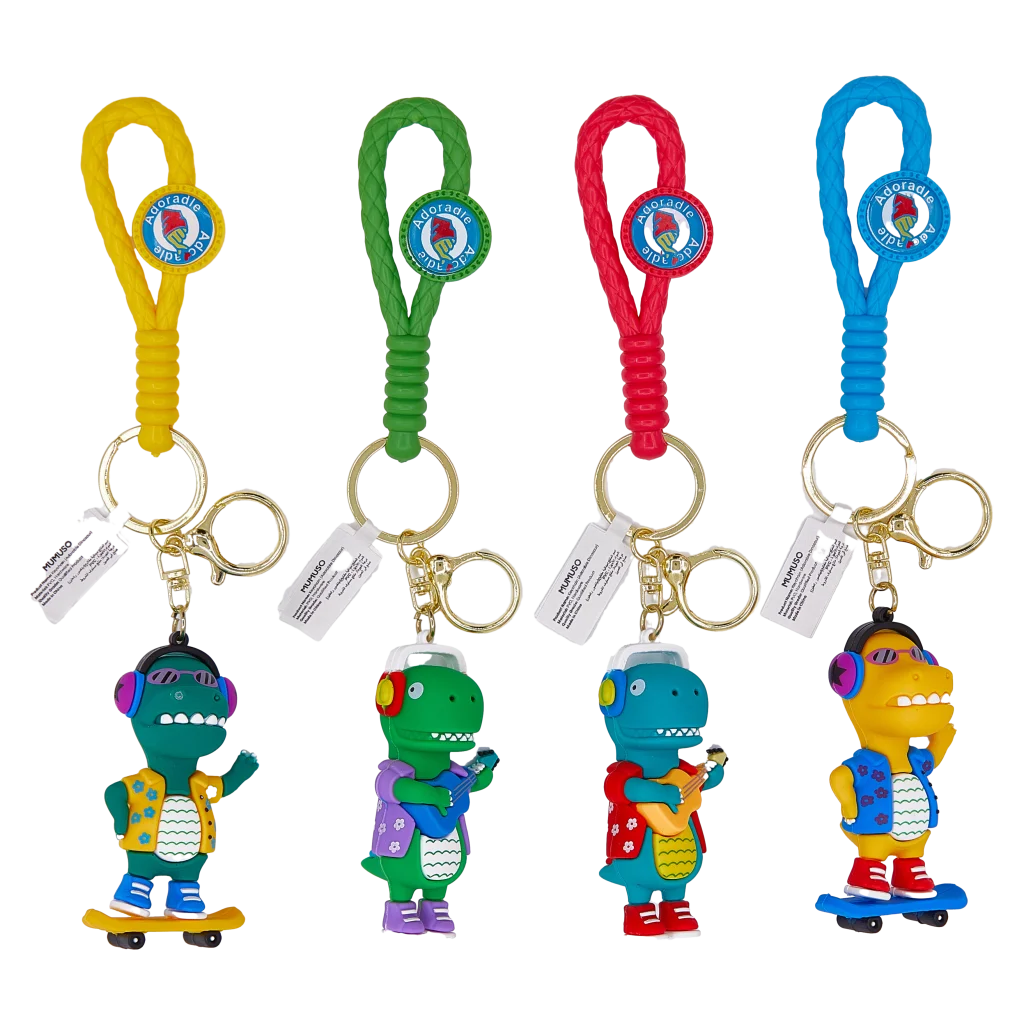 Kinder Schlüsselanhänger aus PVC mit Dinosaurier-Design (Gelb/Grün/Rot/Blau)