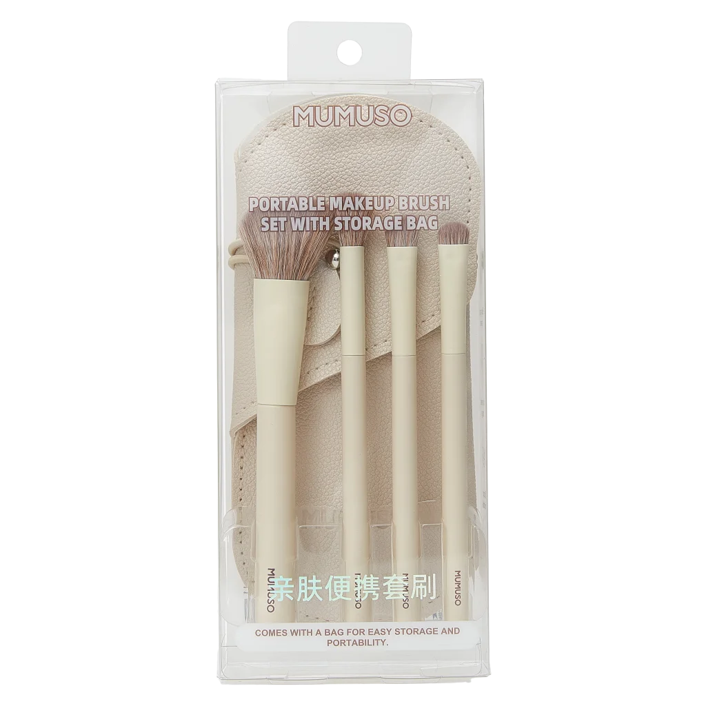Schminkpinsel-Set mit Aufbewahrungstasche aus Nylonborsten und Holzgriff (Beige)