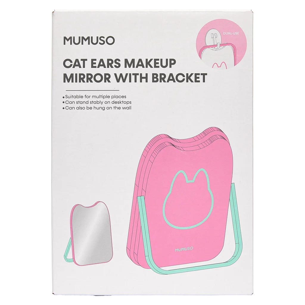 Schminkspiegel mit Katzenohren-Design und Halterung (Weiß/Pink)