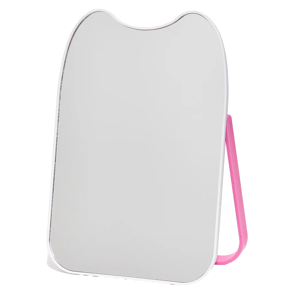 Schminkspiegel mit Katzenohren-Design und Halterung (Weiß/Pink)