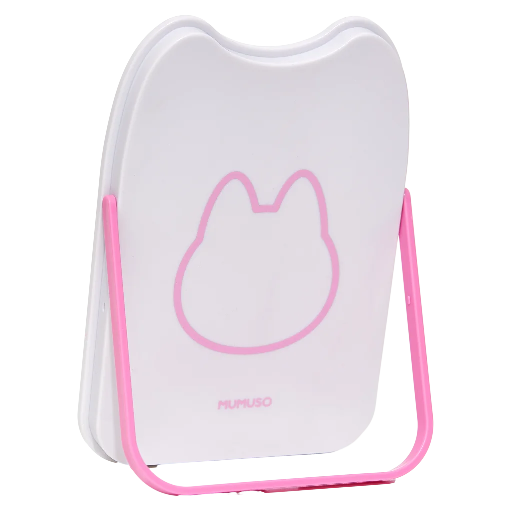 Schminkspiegel mit Katzenohren-Design und Halterung (Weiß/Pink)