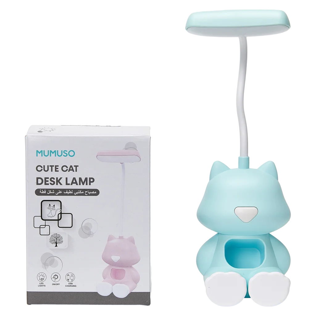 Schreibtischlampe mit Katzen-Design und Handyhalterung (Blau)