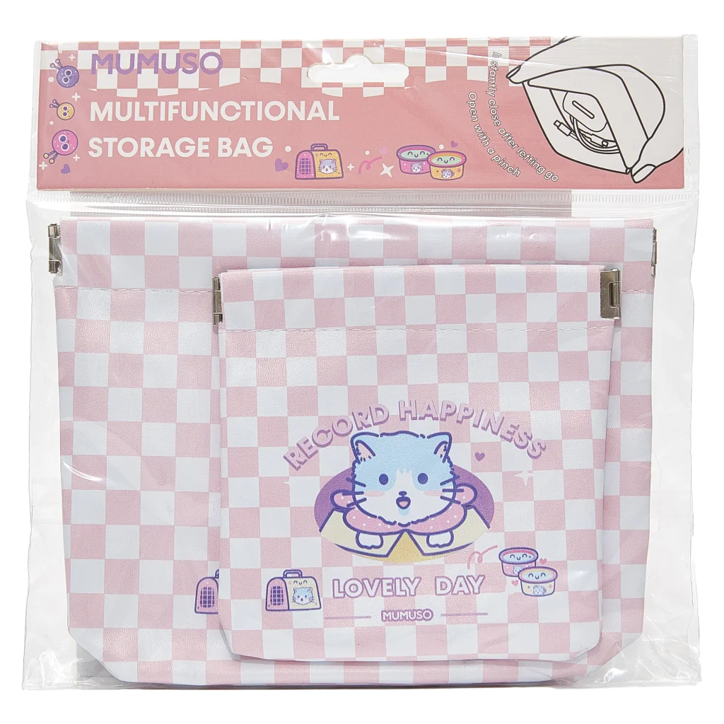 Selbstschließende PVC-Aufbewahrungstasche mit Katzen-Design (Rosa/Weiß)