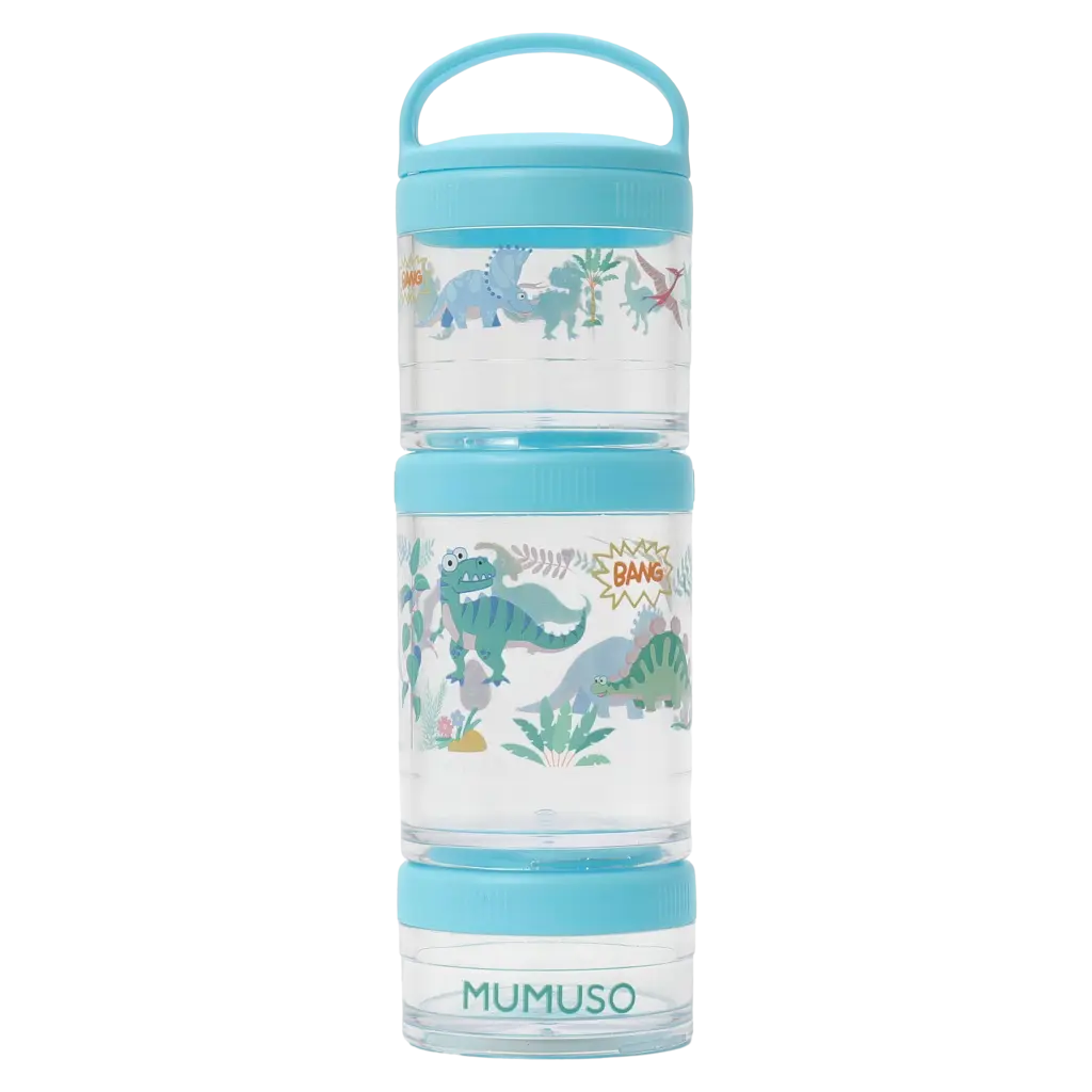 3-stöckige Kunststoff-Snackbox mit Dinosaurier-Design (Blau)