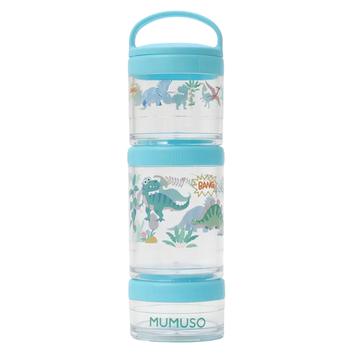 3-stöckige Kunststoff-Snackbox mit Dinosaurier-Design (Blau)