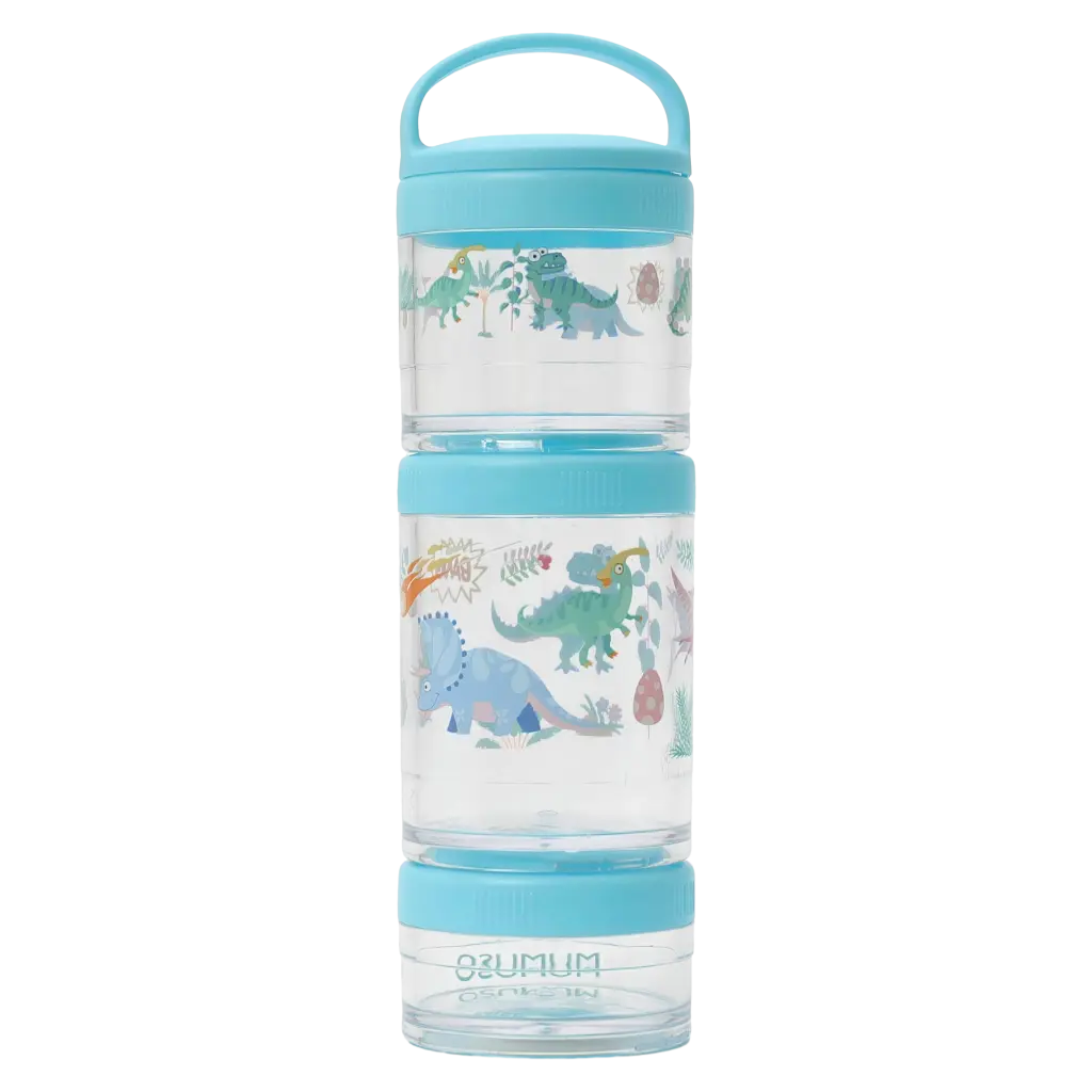 3-stöckige Kunststoff-Snackbox mit Dinosaurier-Design (Blau)