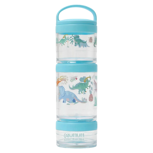3-stöckige Kunststoff-Snackbox mit Dinosaurier-Design (Blau)