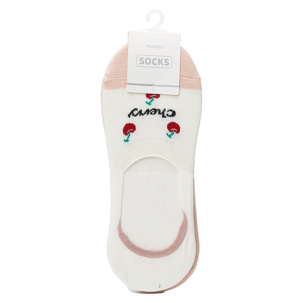 3er-Pack Damen Sneakersocken mit Kirsch-Design aus Baumwollmischung (Weiß/Rosa)