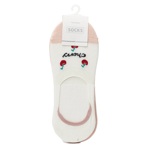 3er-Pack Damen Sneakersocken mit Kirsch-Design aus Baumwollmischung (Weiß/Rosa)