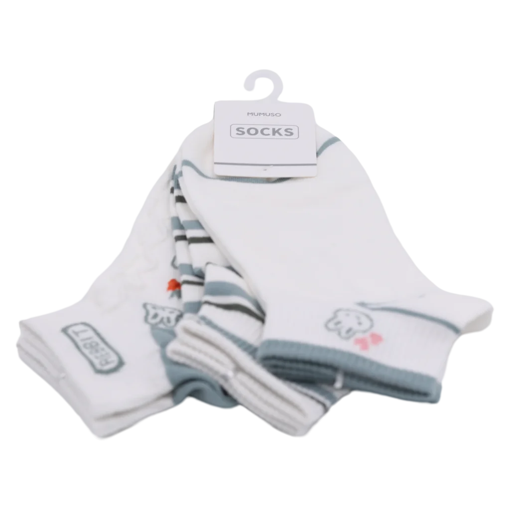 3er-Pack Damen Sneakersocken Baumwolle mit Hasen-Design (Weiß/Grün/Grau)