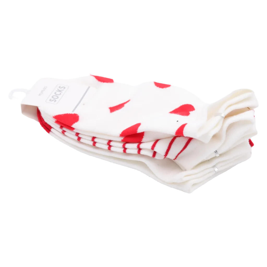 3er-Pack Damen Sneakersocken aus Baumwolle mit Herz- und Streifen-Print (Weiß/Rot)