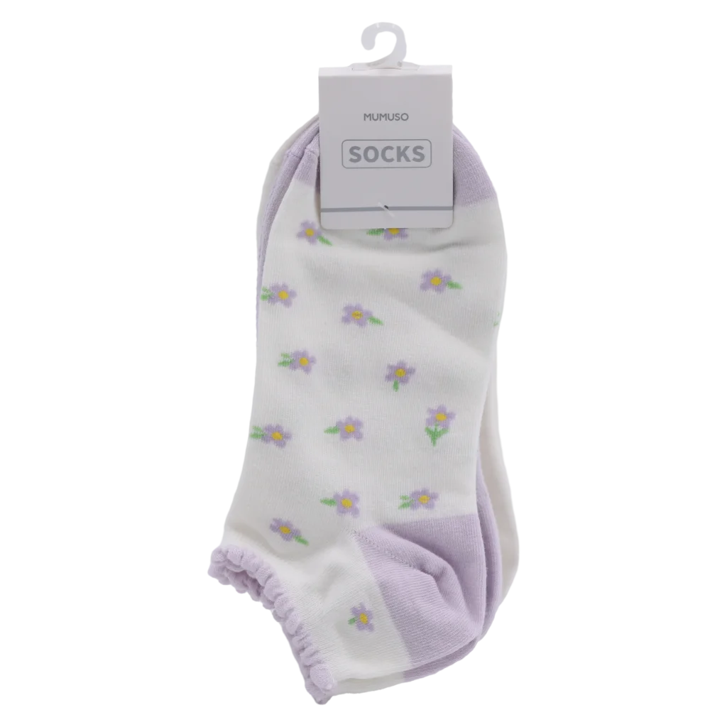 3er-Pack Damen Sneakersocken aus Baumwollmischung mit Blumen-Print (Weiß/Flieder/Ecru)