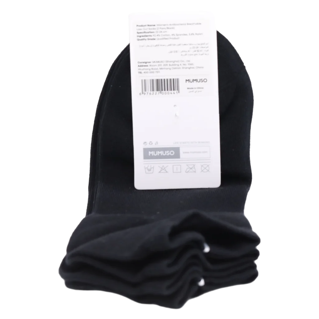 Sneakersocken Damen aus Baumwolle, atmungsaktiv, antibakteriell (Schwarz)