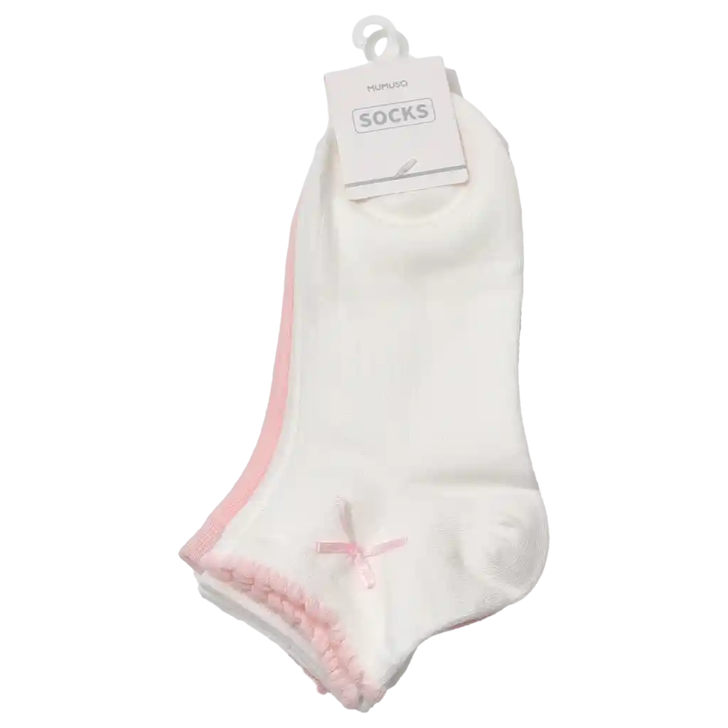 3er-Pack Damen Sneakersocken aus Baumwollmischung mit Schleifen-Design (Weiß/Rosa)