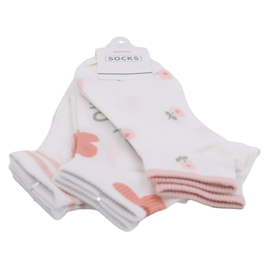 3er-Pack Sneakersocken Damen aus Baumwollmischung mit Blumen-Design (Weiß/Rosa/Orange)