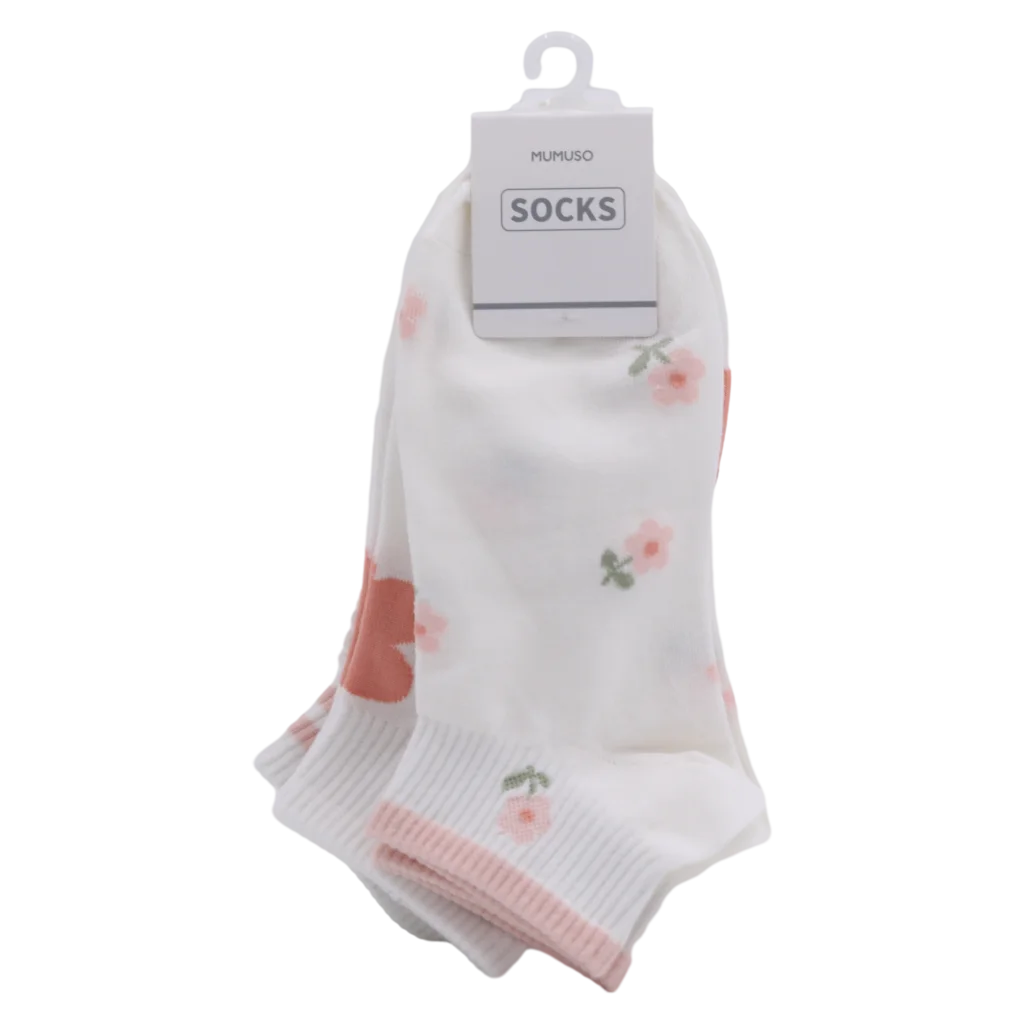 3er-Pack Sneakersocken Damen aus Baumwollmischung mit Blumen-Design (Weiß/Rosa/Orange)