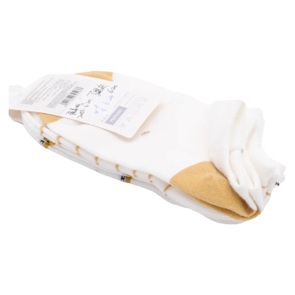 3er-Pack Damen Sneakersocken Baumwollmischung mit Katzen-Design (Weiß/Ocker)