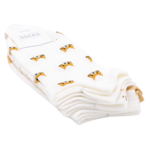 3er-Pack Damen Sneakersocken Baumwollmischung mit Katzen-Design (Weiß/Ocker)