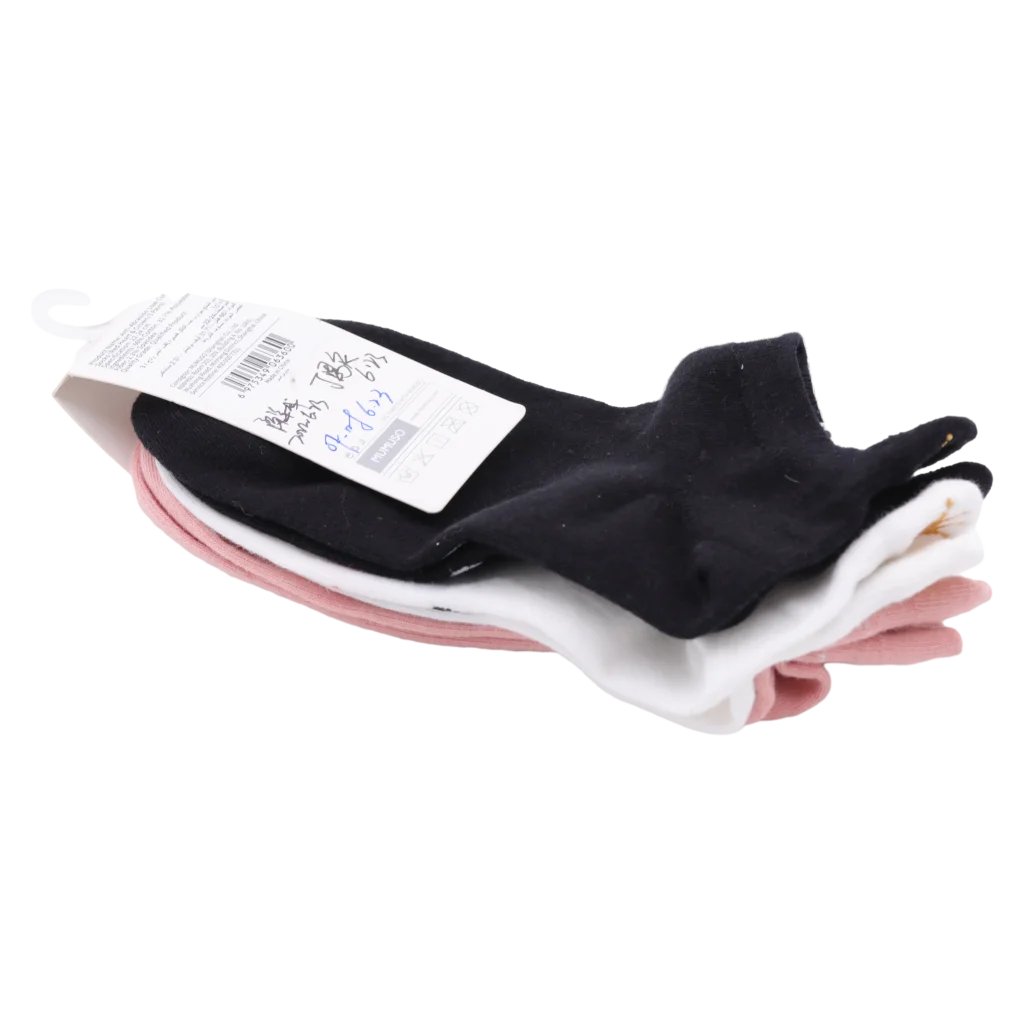3er-Pack Damen Sneakersocken Baumwollmix mit Herz- und Kronen-Design (Schwarz/Weiß/Rosa)