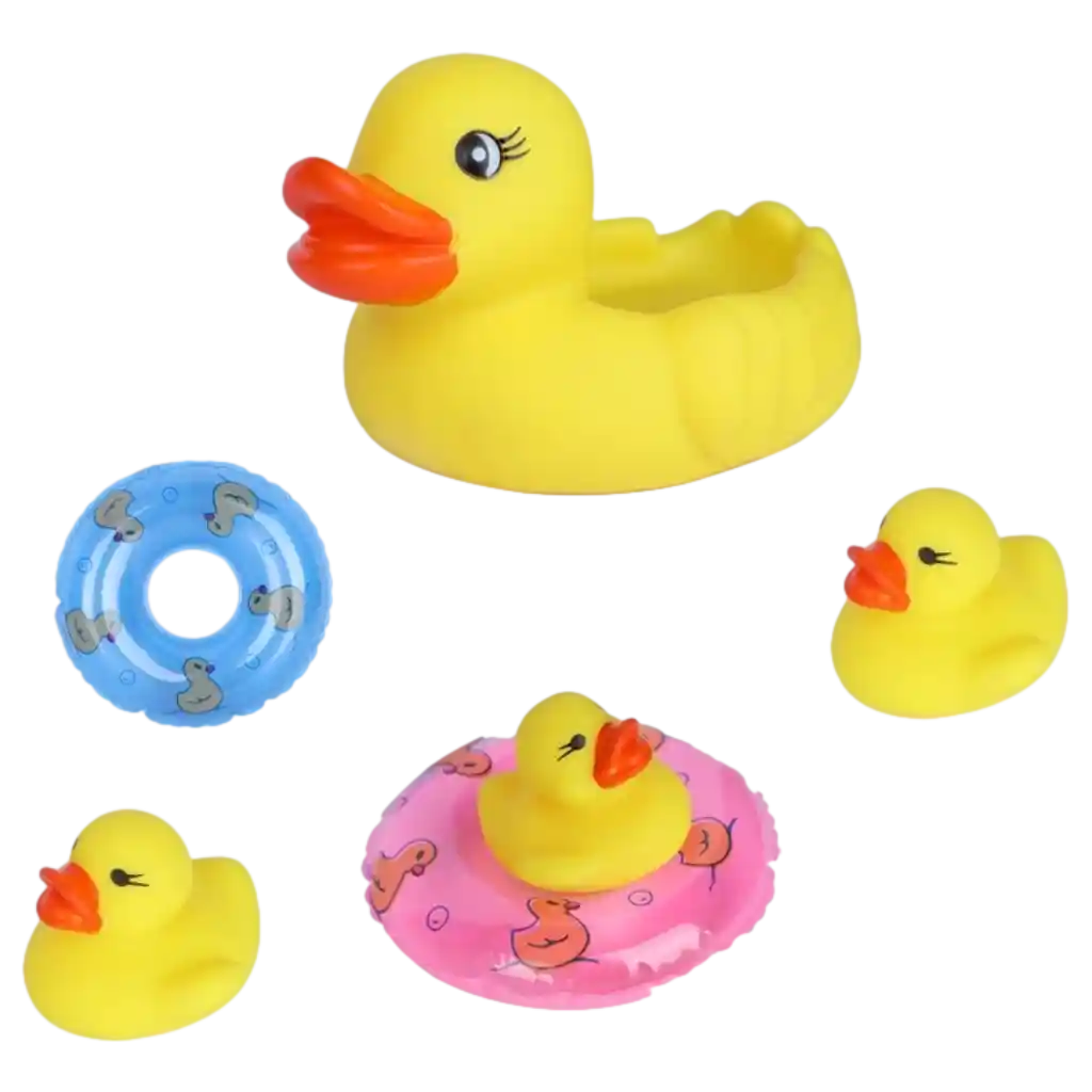 Badespielzeugset aus PVC mit Enten-Design und Schwimmring (Gelb/Blau/Rosa)