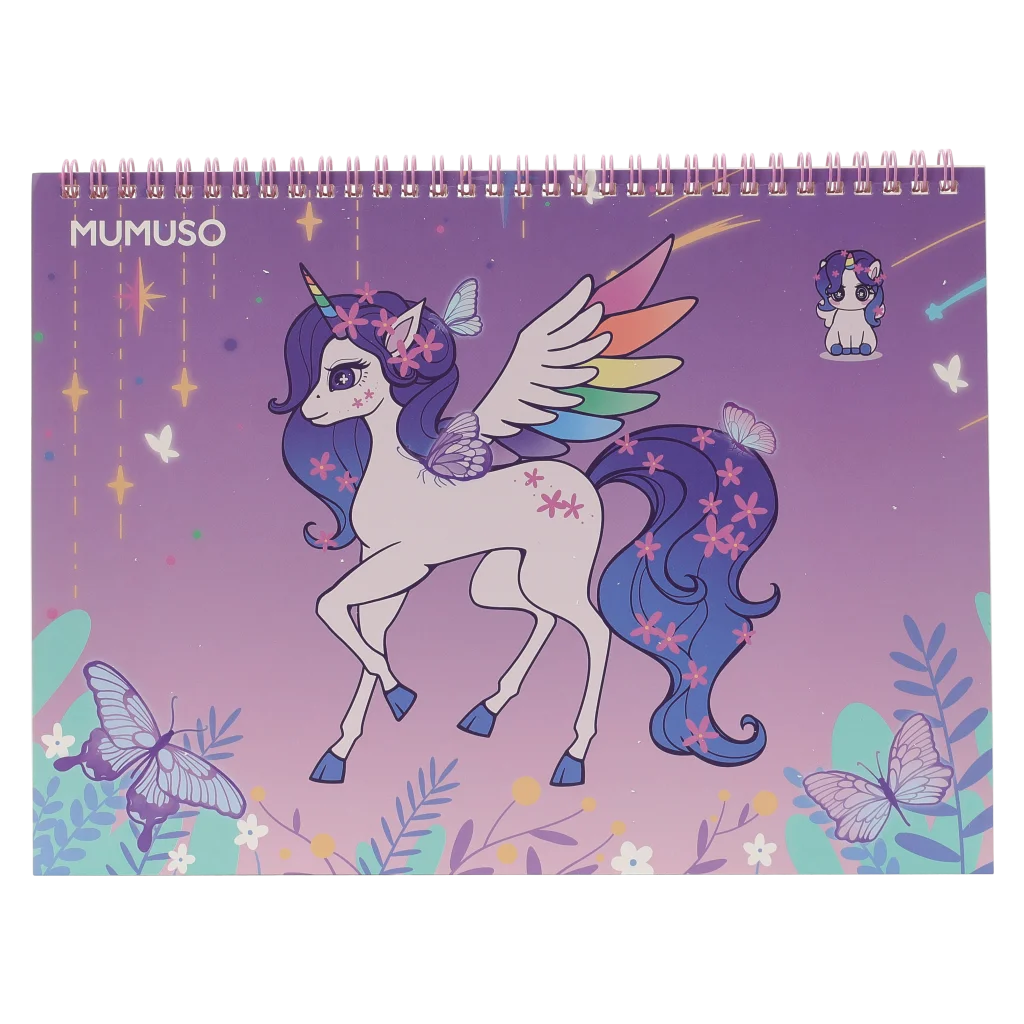 Spiral-Zeichenbuch A4 mit Einhorn-Design, violett (Violett)