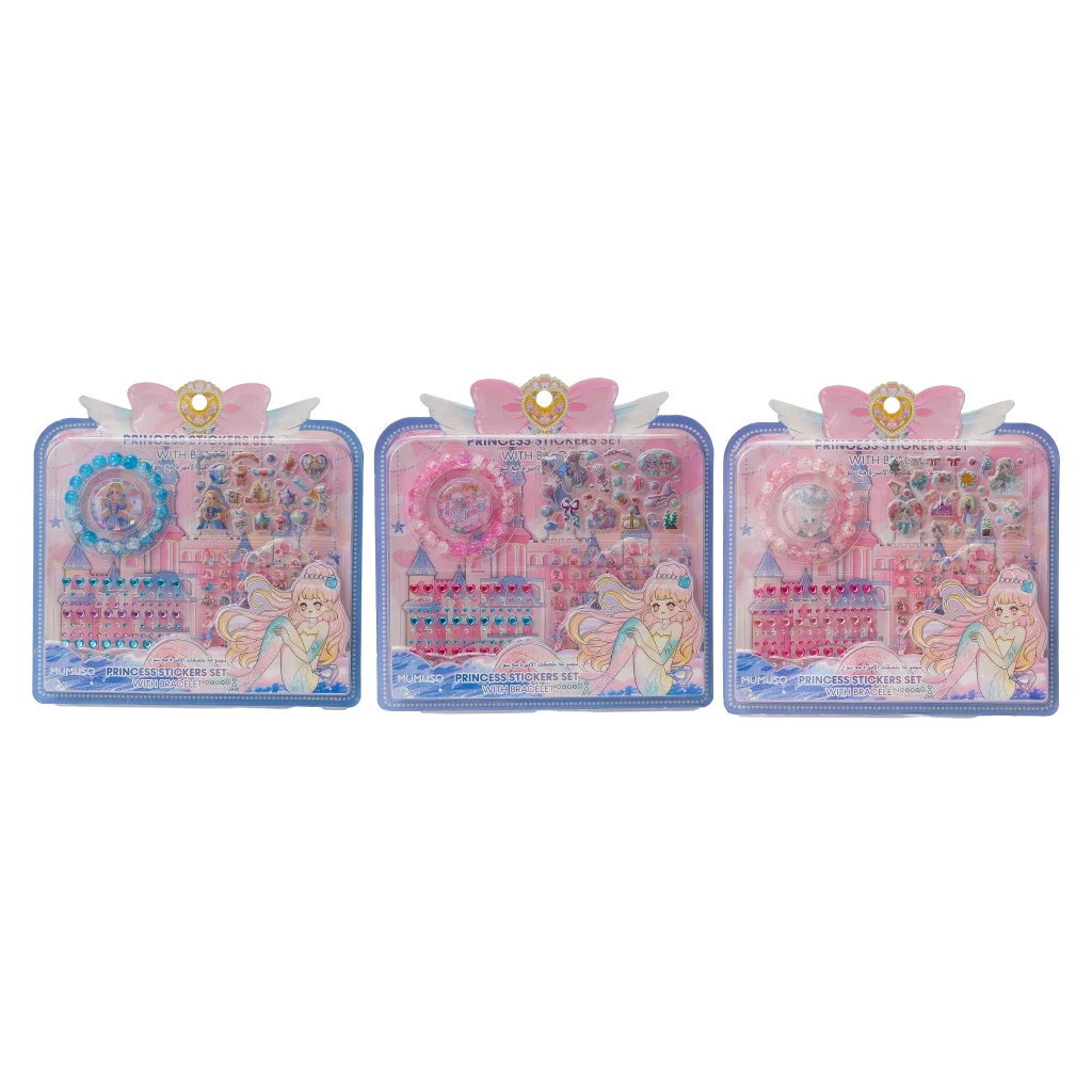 Sticker-Set für Kinder mit Prinzessinnen-Design und Armband (Rosa/Blau/Lila/Beige)