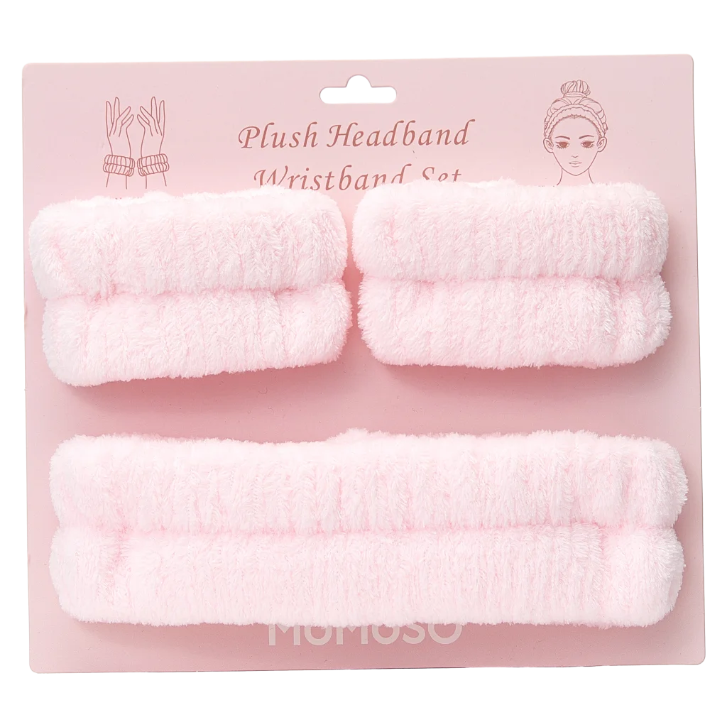 Stirnband und Armbänder Set aus Polyester für Gesichtspflege (Rosa)