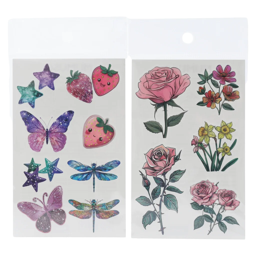 Temporäre Tattoos mit Schmetterlings- und Blumen-Design, Mehrfarbig