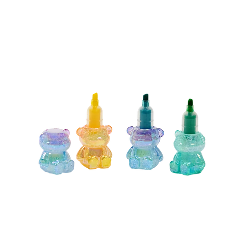 3-teiliges Textmarker-Set mit Bären-Design (Blau/Rosa/Grün)