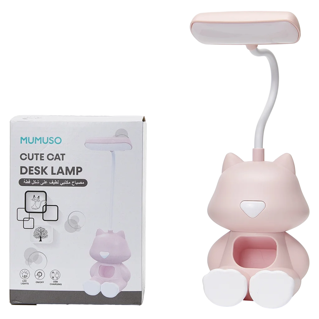 Tischlampe mit Katzen-Design und LED-Licht (Rosa)