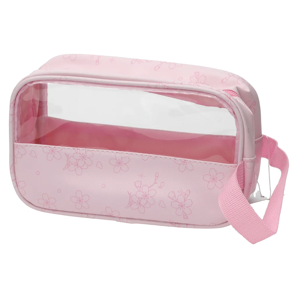 Transparente Kosmetiktasche aus PVC mit Kirschblüten-Design (Rosa)