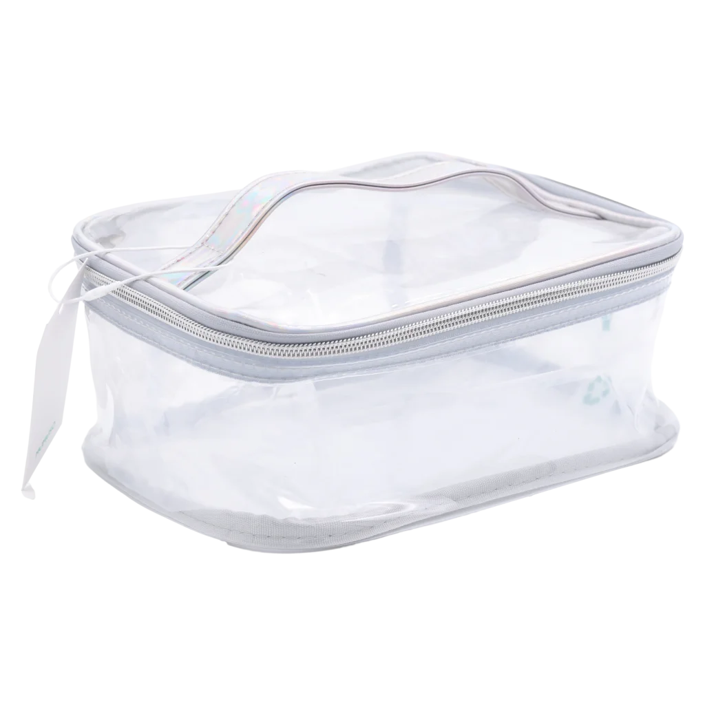 Transparente Kosmetiktasche mit Reißverschluss, Reiseformat (Silber)