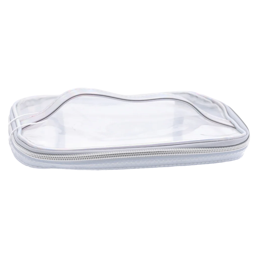 Transparente Kosmetiktasche mit Reißverschluss, Reiseformat (Silber)