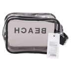 Transparente PVC-Kosmetiktasche mit BEACH-Print, portable Aufbewahrung (Schwarz)