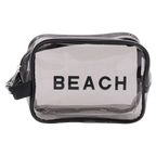 Transparente PVC-Kosmetiktasche mit BEACH-Print, portable Aufbewahrung (Schwarz)