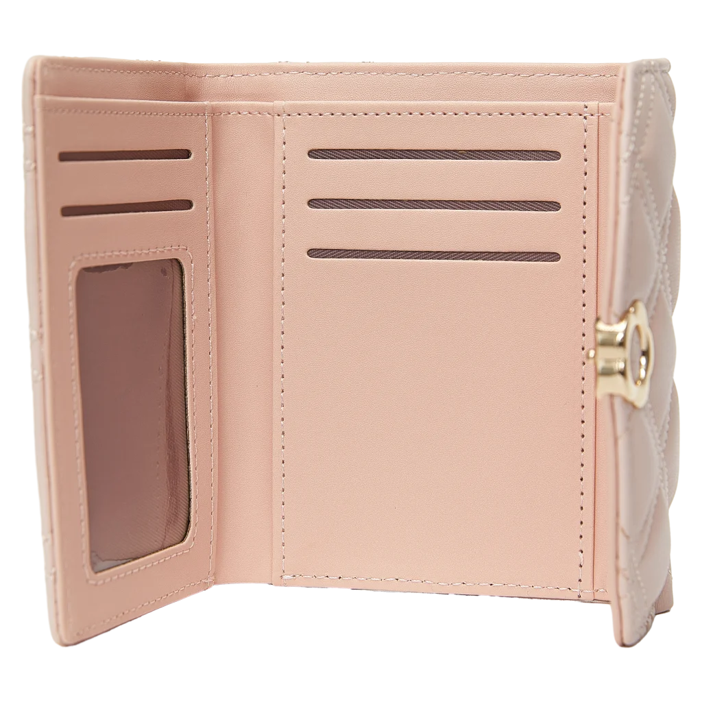 Tri-Fold Geldbörse aus Kunstleder mit Blumenschließen-Design (Beige)