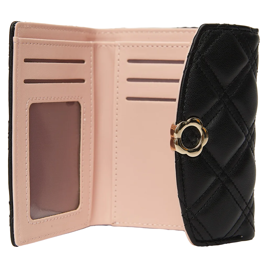 Tri-Fold Geldbörse mit Rauten-Design für Damen (Schwarz)