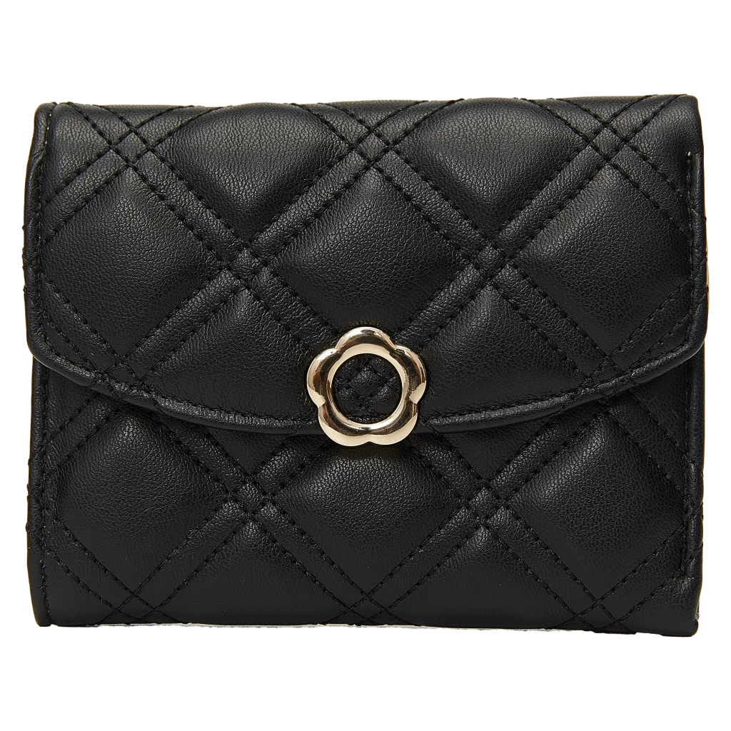 Tri-Fold Geldbörse mit Rauten-Design für Damen (Schwarz)