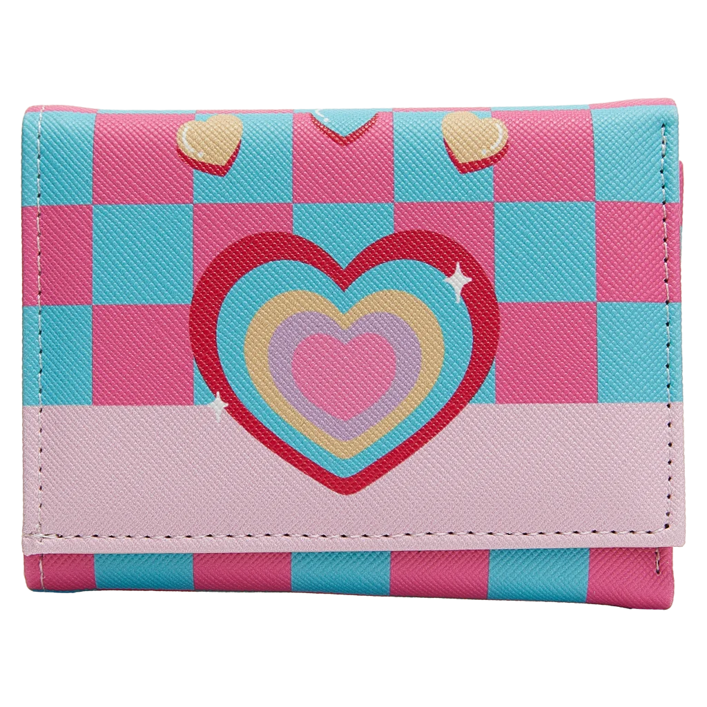 Trifold-Geldbörse aus Kunstleder mit Herz-Design (Rosa/Blau)
