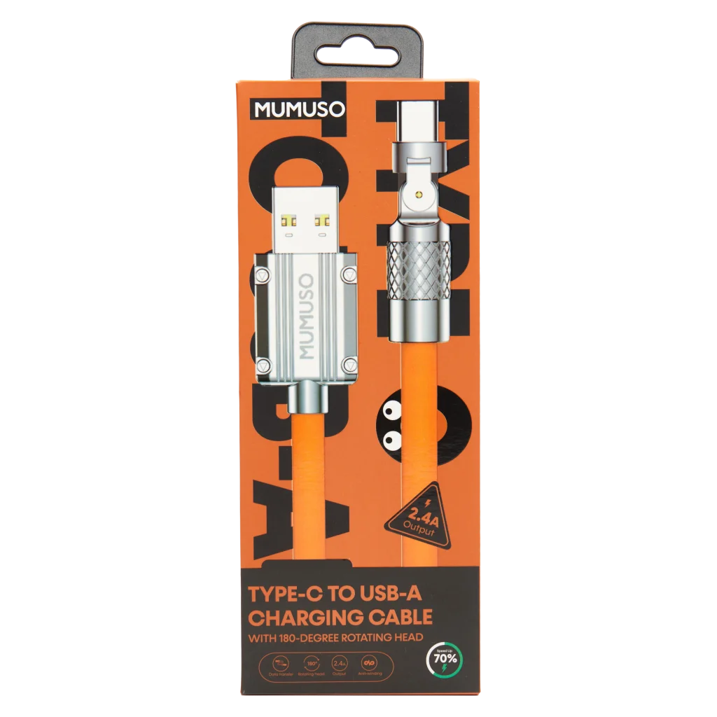Type-C auf USB-A Ladekabel mit 180-Grad drehbarem Stecker aus ABS (Orange)
