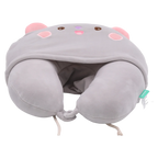 U-förmiges Nackenkissen mit Kapuze, Tier-Design (Grau)