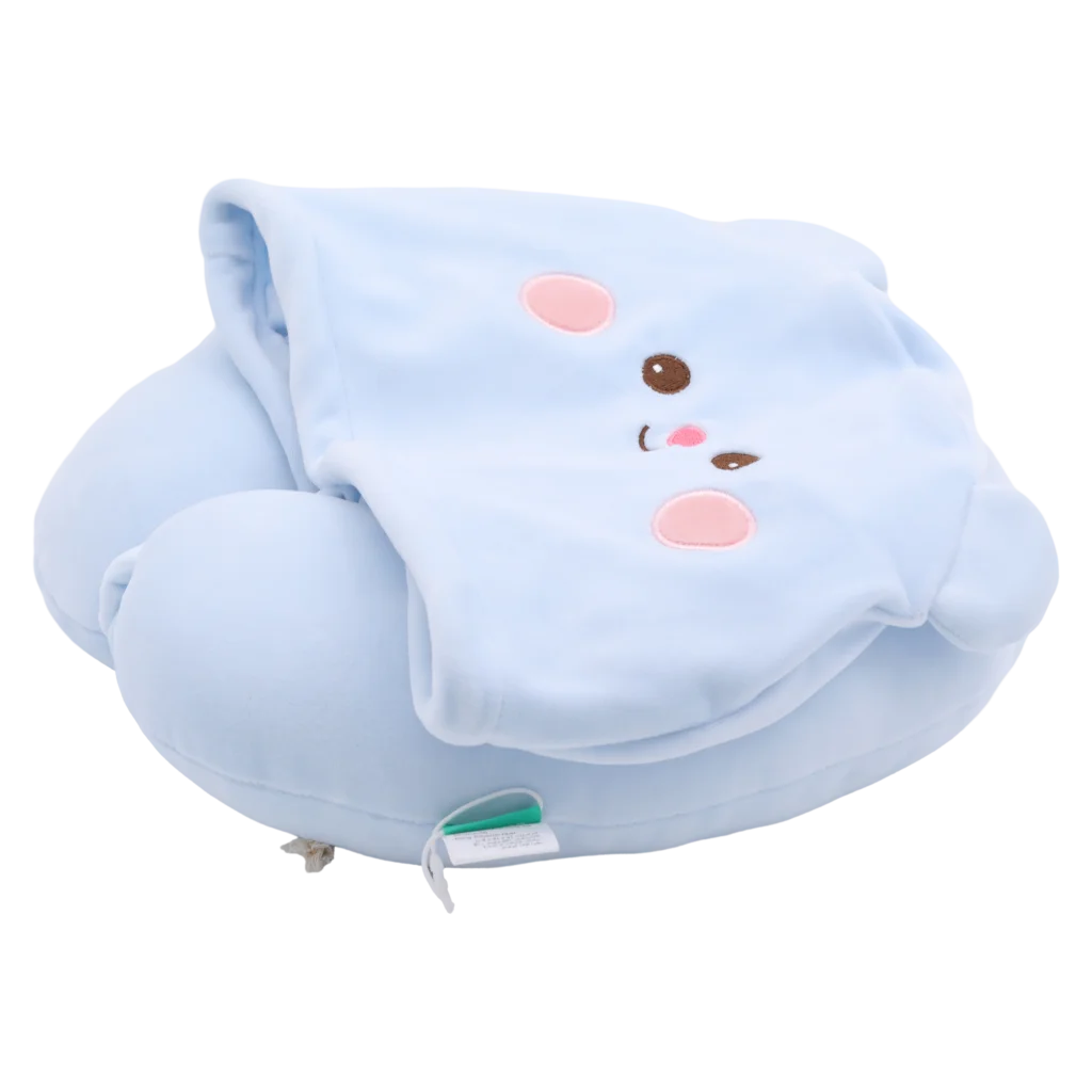 U-förmiges Nackenkissen mit Kapuze, Polyester, Tier-Design (Blau)