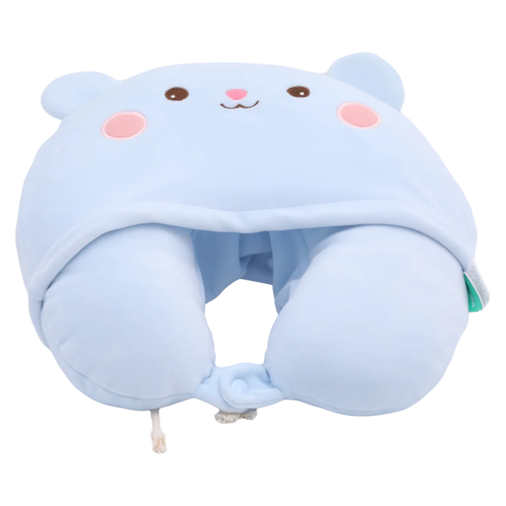 U-förmiges Nackenkissen mit Kapuze, Polyester, Tier-Design (Blau)