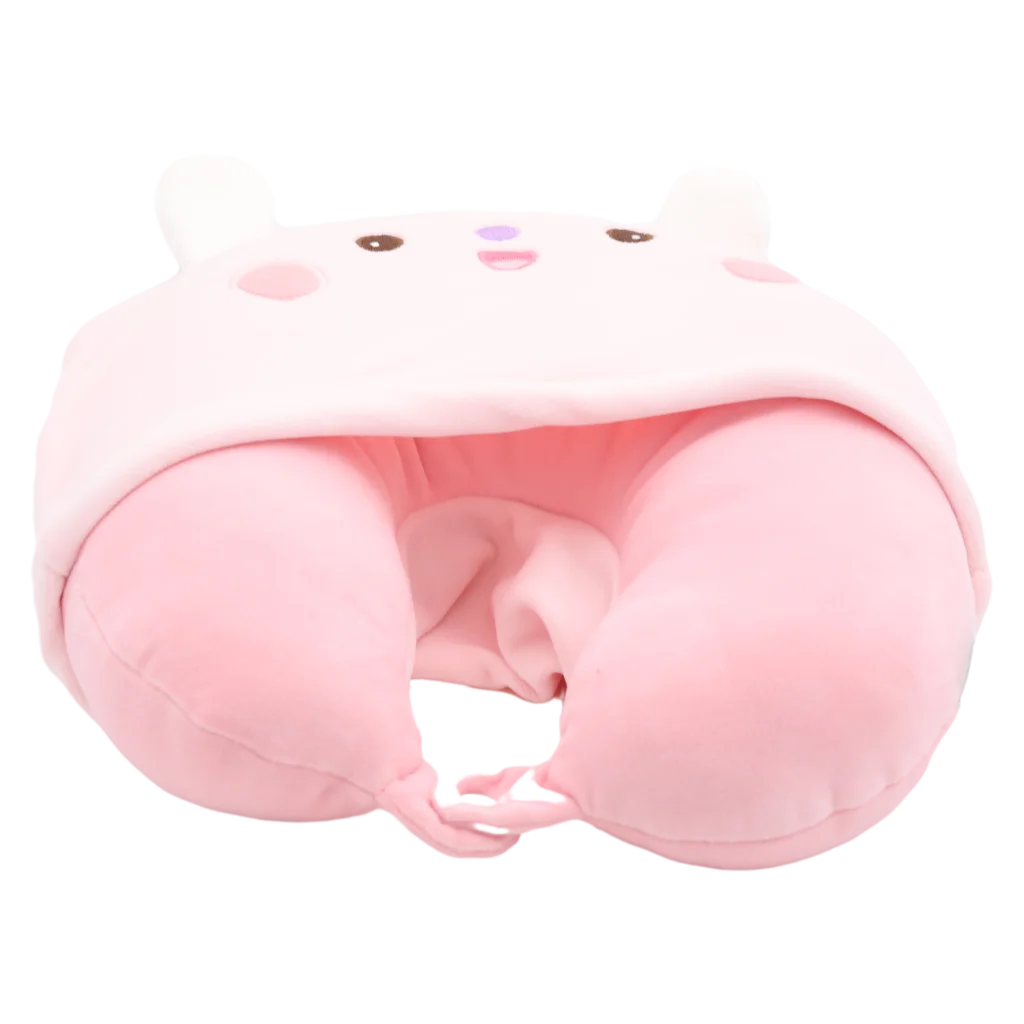 U-förmiges Nackenkissen mit Kapuze, Tier-Design (Rosa)