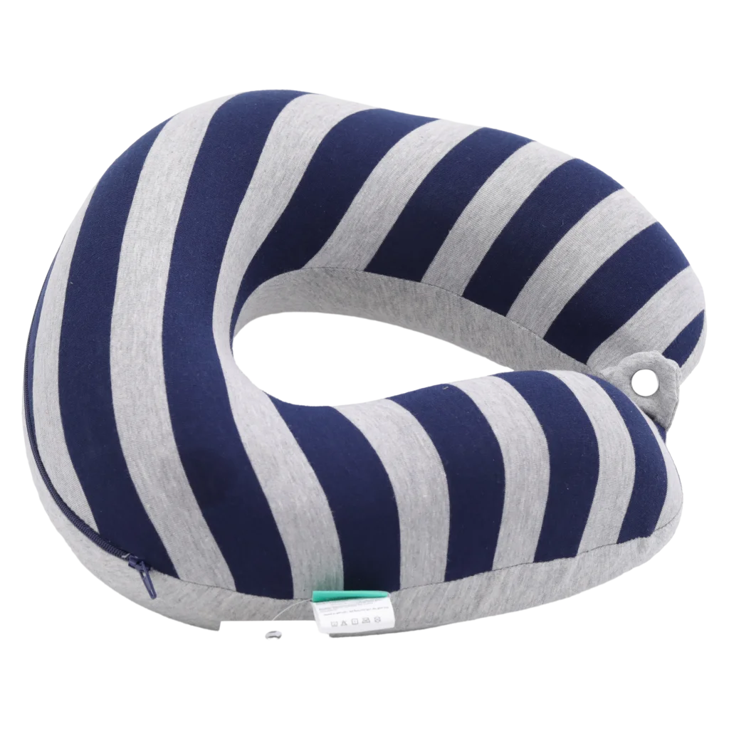 U-förmiges Nackenkissen mit Memory-Schaum, Streifen-Design (Navy Blau/Grau)